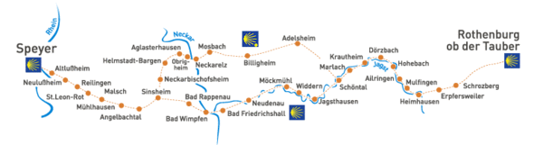 Übersichtskarte von Speyer nach Rothenburg